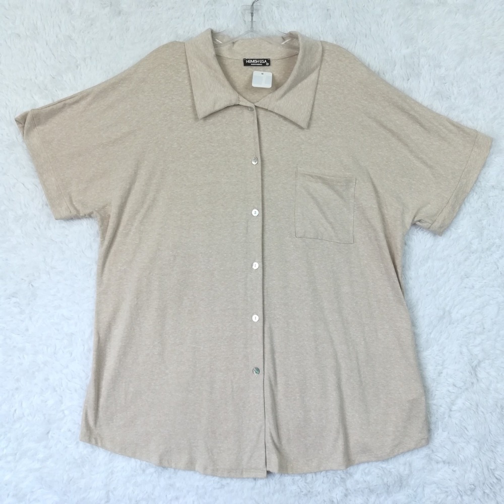 Heimish USA Womens Shirt Button Down Beige Short Sleeve Collared Plus 3X New